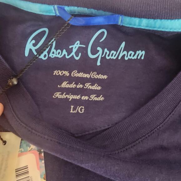 Robert Graham L2145 Mens Navy Classic Fit Graphic Short Sleeve Tee Size Large - Picture 4 of 5